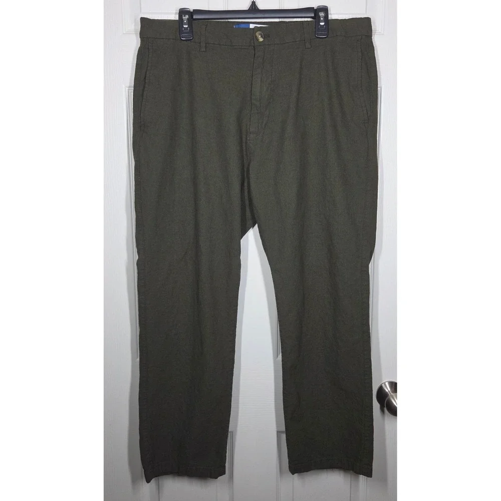 Lot of 2 Old Navy 90s Straight Linen Blend Pants Mens 38x30 Beige Heritage Green